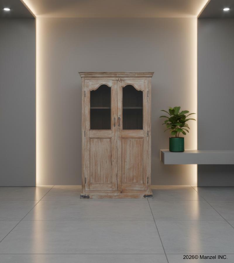 SOLID RECLAIMED TEAK WOOD & GLASS CABINET