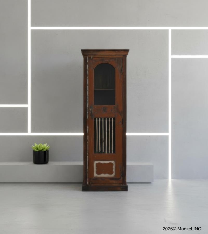 VINTAGE RECLAIMED TEAK & GLASS  CABINET