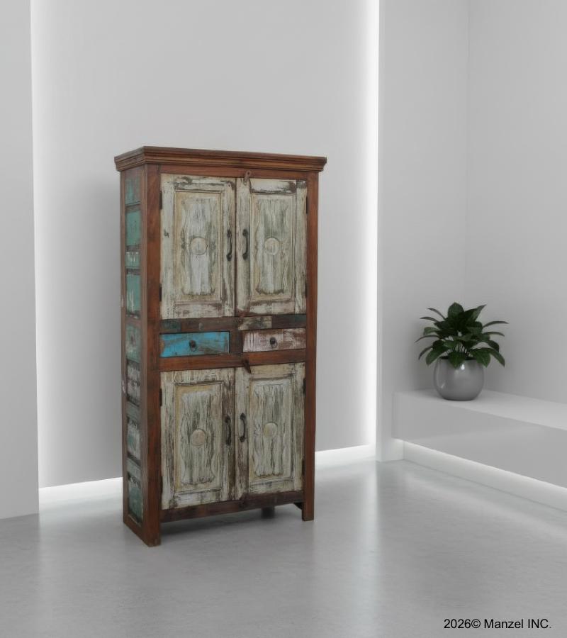 SOLID RECLAIMED TEAK WOOD 4 DOOR, 2 DRAWER CABINET