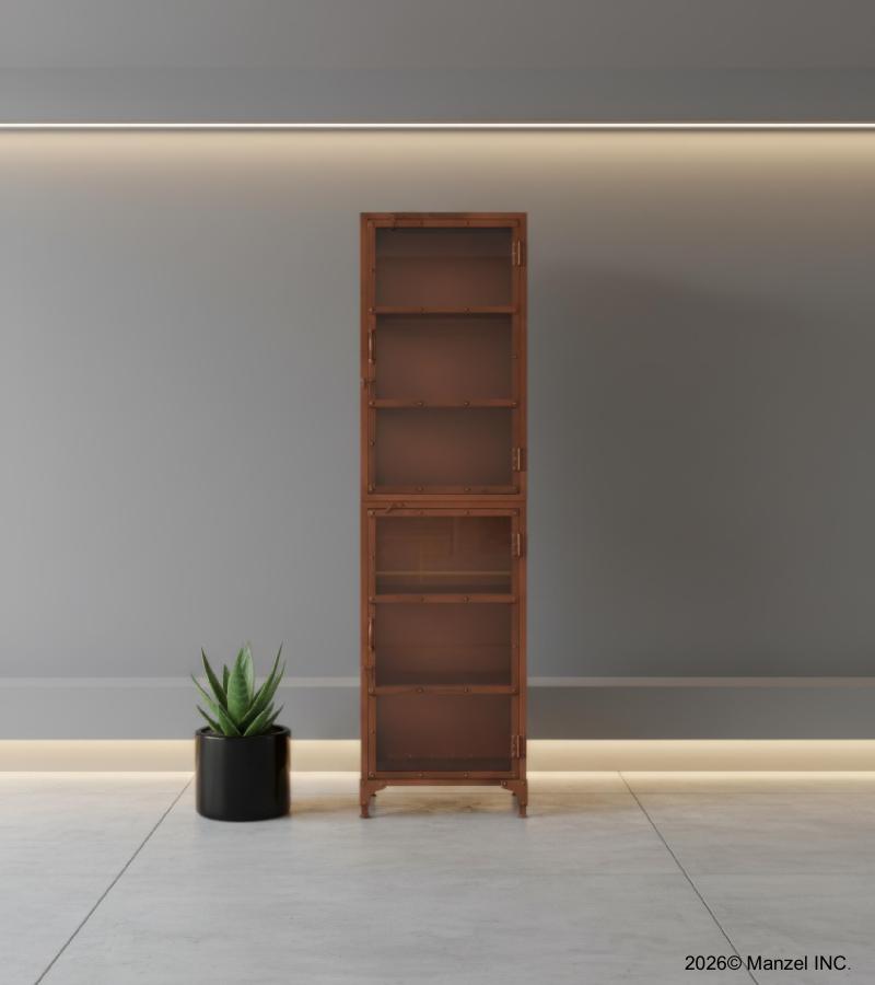 SOLID CARVED WOOD + METAL DOUBLE DOOR CABINET