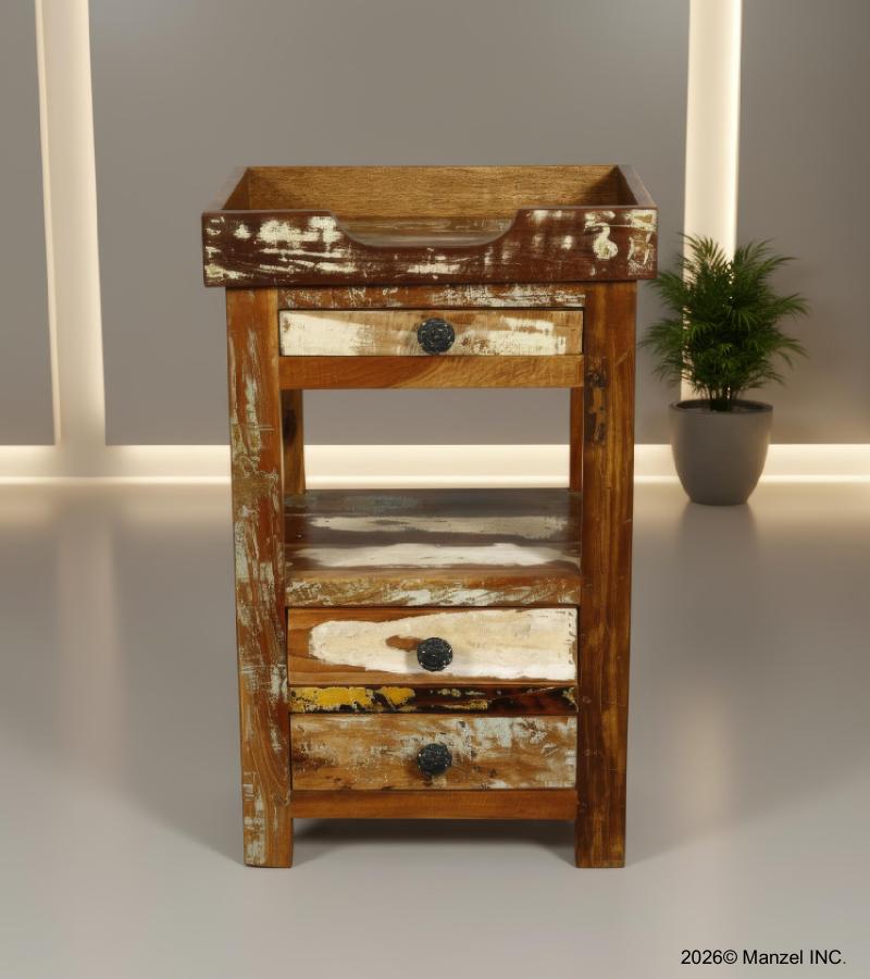 SOLID RECLAIMED TEAK WOOD 3 DRAWER END TABLE / NIGHT STAND