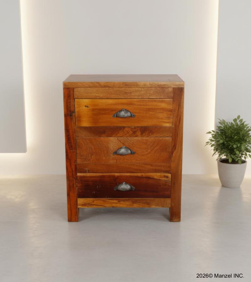 SOLID RECLAIMED TEAK WOOD END TABLE / NIGHTSTAND W/ 3 DRAWERS
