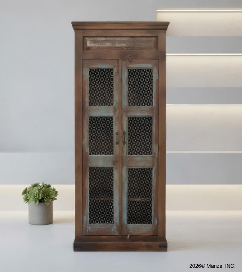SOLID RECLAIMED TEAK WOOD & IRON STORAGE CABINET