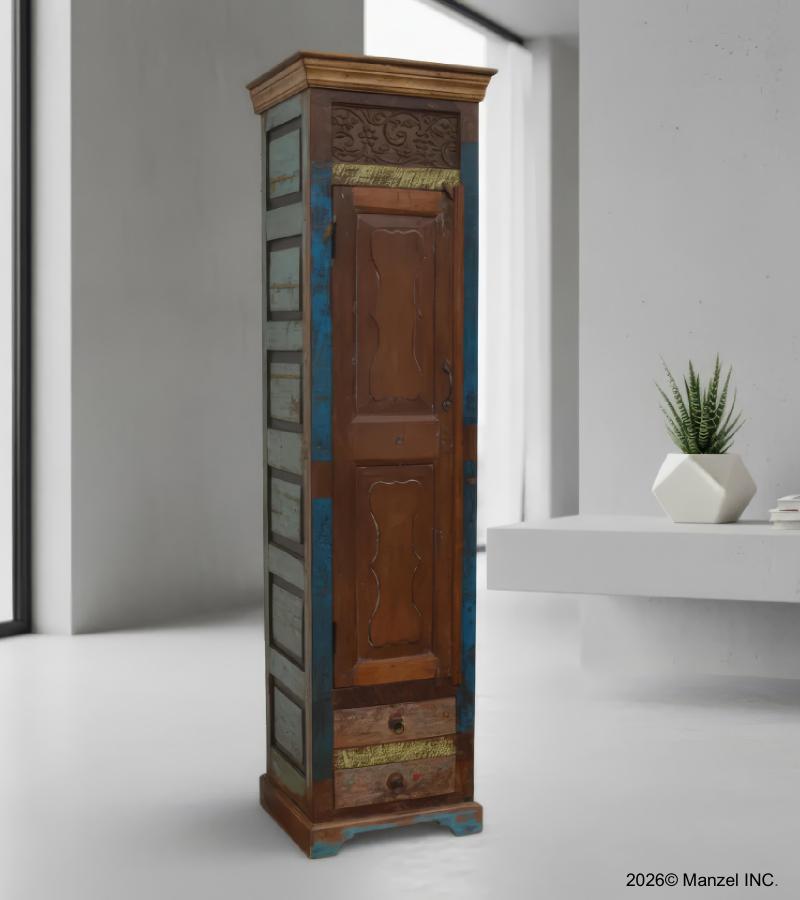 RECLAIMED CARVED TEAK STORAGE CABINET W/ 2 DRAWERS