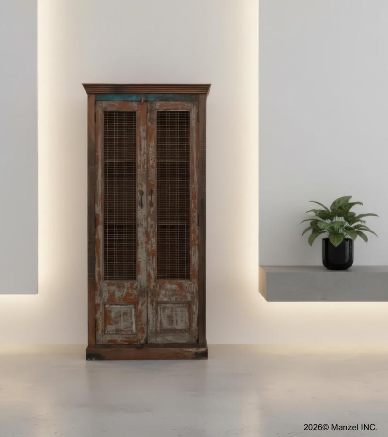 SOLID WOOD RECLAIMED TEAK SIDEBOARD CONSOLE W/MESH PANELS