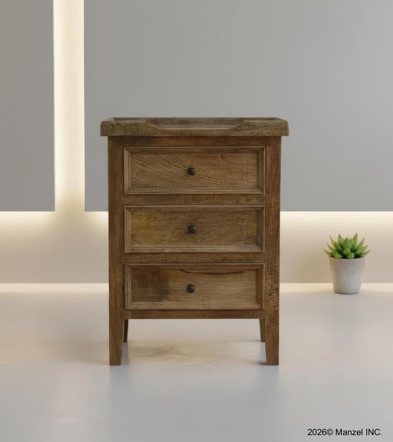 SOLID WOOD 3 DRAWER NIGHTSTAND END TABLE