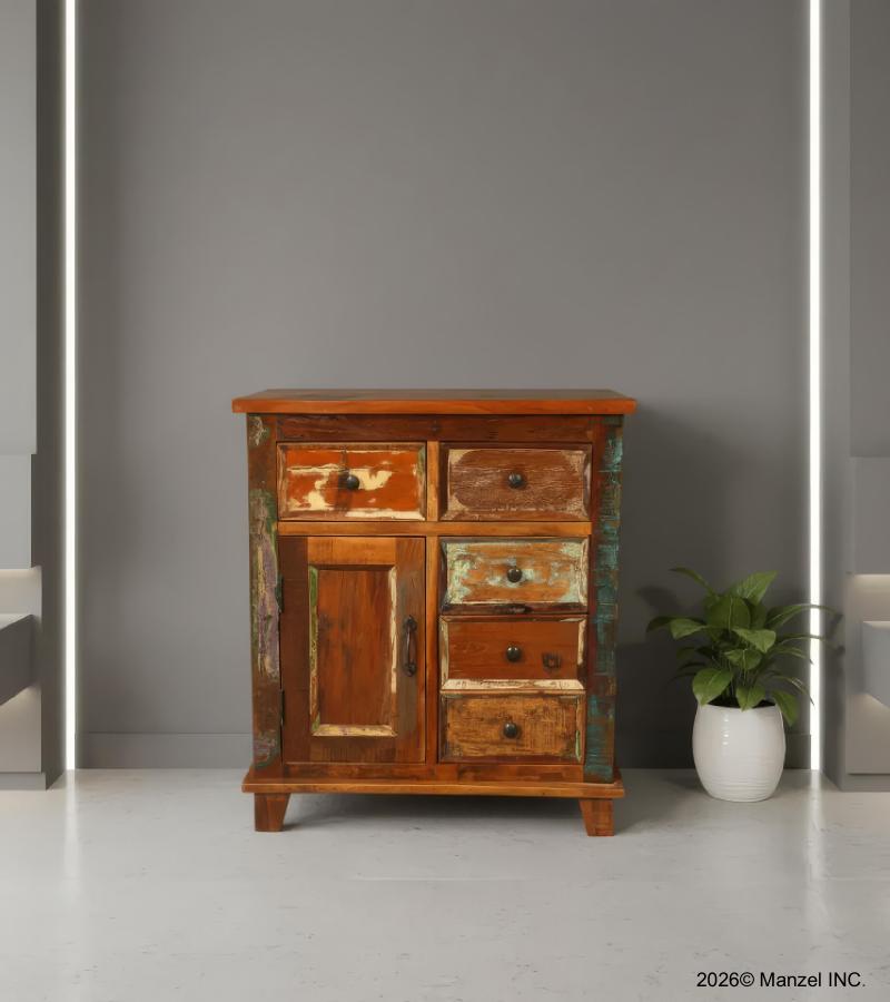 RECLAIMED WOOD 5 DRAWER END TABLE / SMALL SIDEBOARD