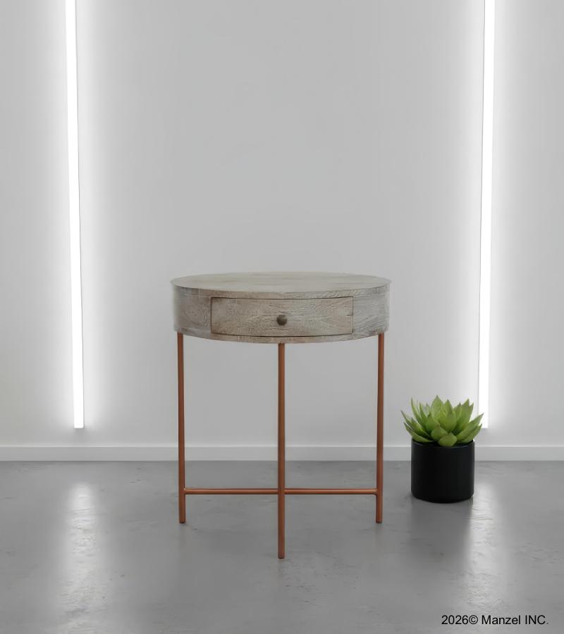 SOLID WOOD & IRON SIDE TABLE 