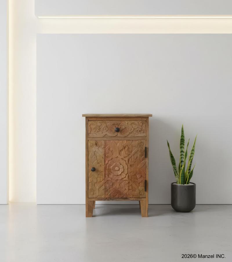 SOLID HAND CARVED WOOD NIGHTSTAND / END TABLE