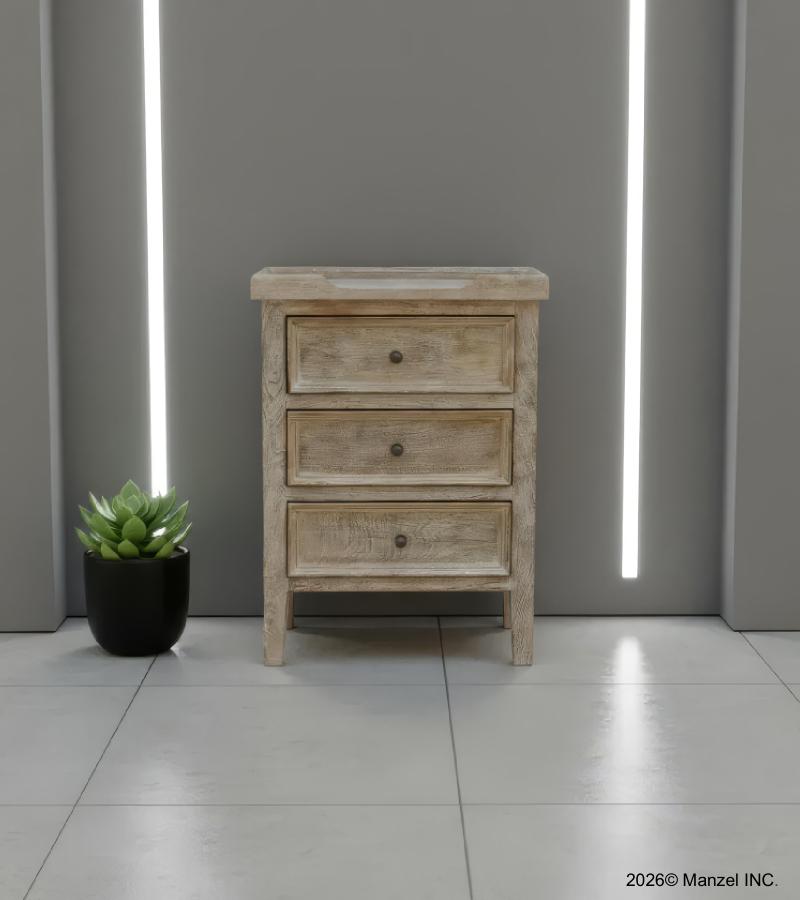 SOLID WOOD 3 DRAWER NIGHTSTAND END TABLE