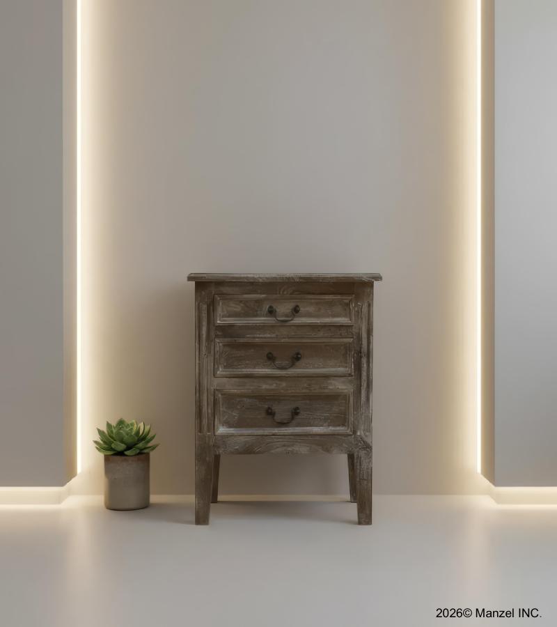 SOLID WOOD END TABLE / NIGHTSTAND 3 DRAWER