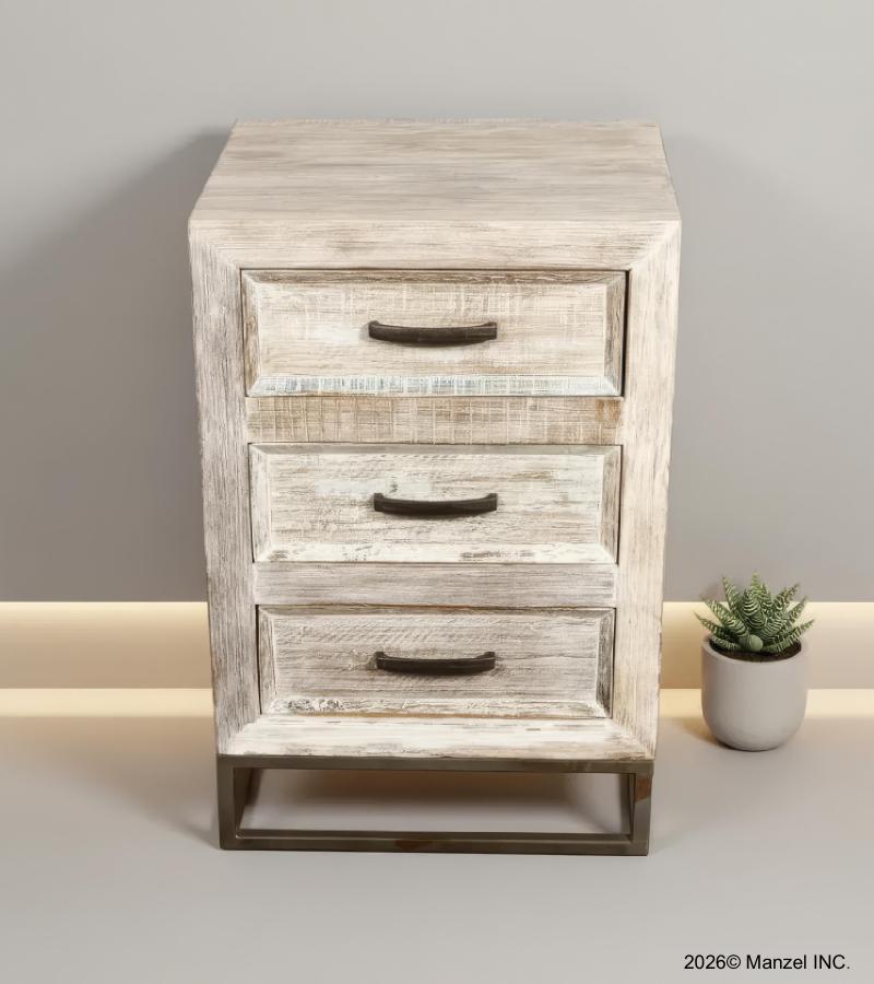 SOLID RECLAIMED TEAK WOOD 3 DRAWER END TABLE NIGHTSTAND