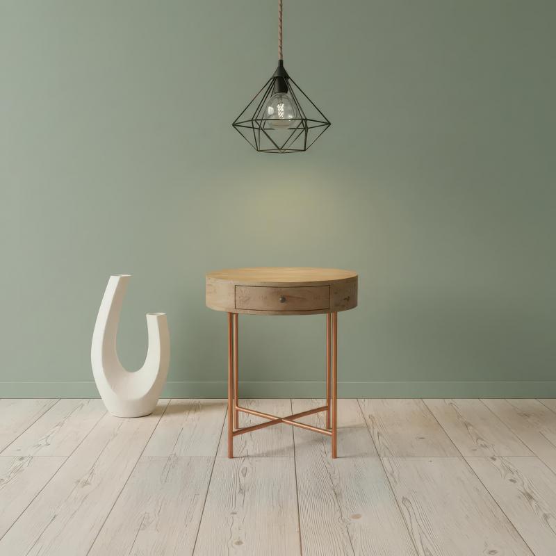 SOLID WOOD & IRON ROUND SIDE TABLE / OCCASIONAL TABLE