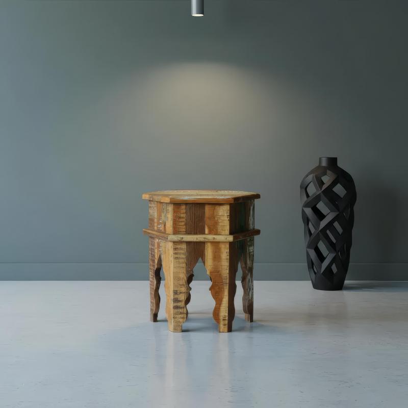 SOLID RECLAIMED TEAK WOOD END TABLE / NIGHTSTAND
