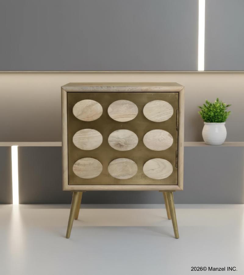 WOOD & DECORATIVE METAL SIDE TABLE
