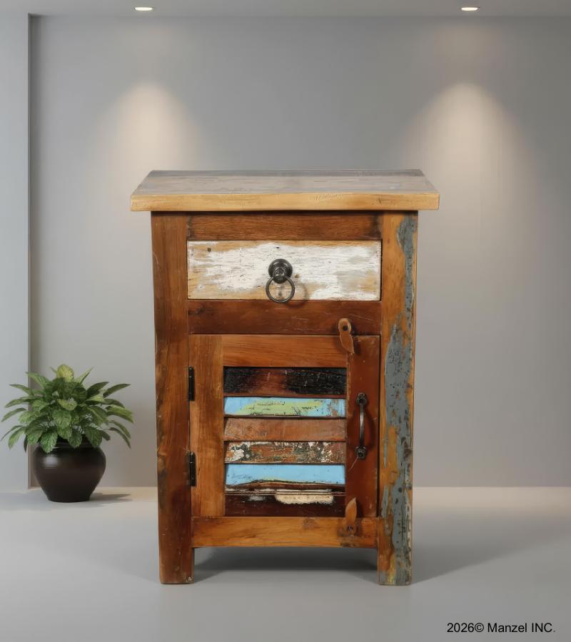SOLID RECLAIMED TEAK WOOD END TABLE NIGHTSTAND