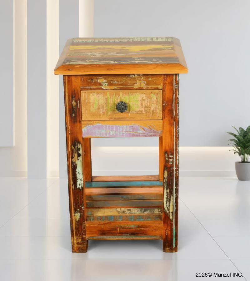 SOLID RECLAIMED TEAK WOOD END TABLE / NIGHT STAND