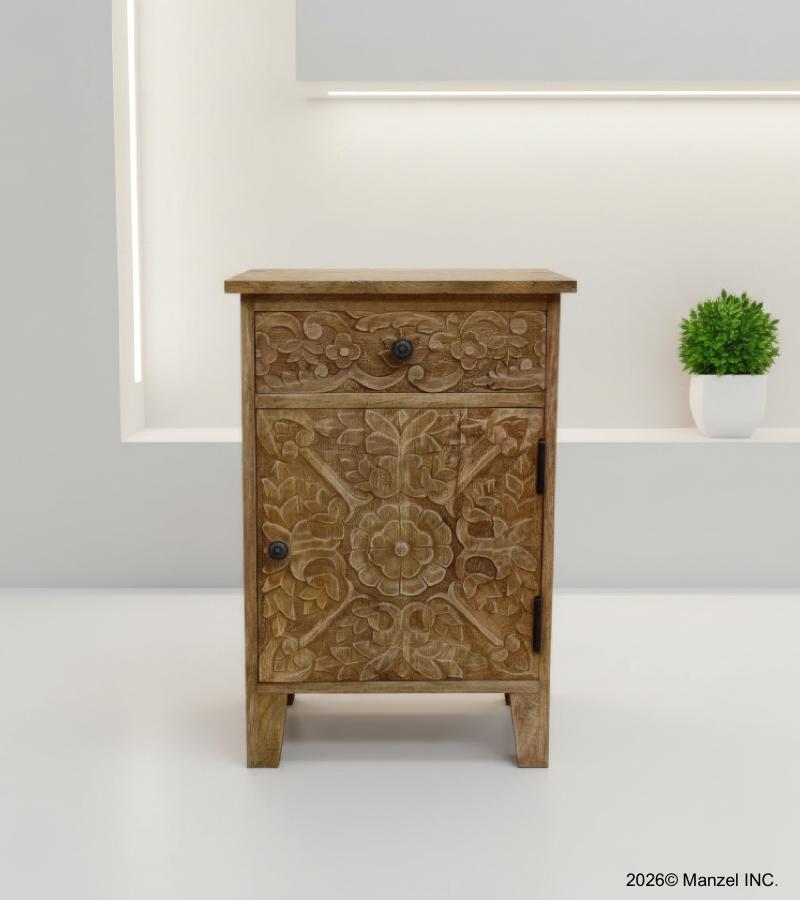 SOLID HAND CARVED WOOD NIGHTSTAND / END TABLE