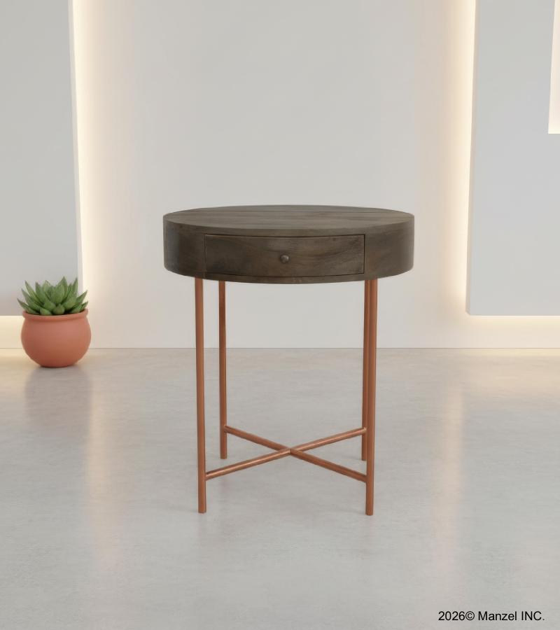 SOLID WOOD & IRON ROUND SIDE TABLE / OCCASIONAL TABLE