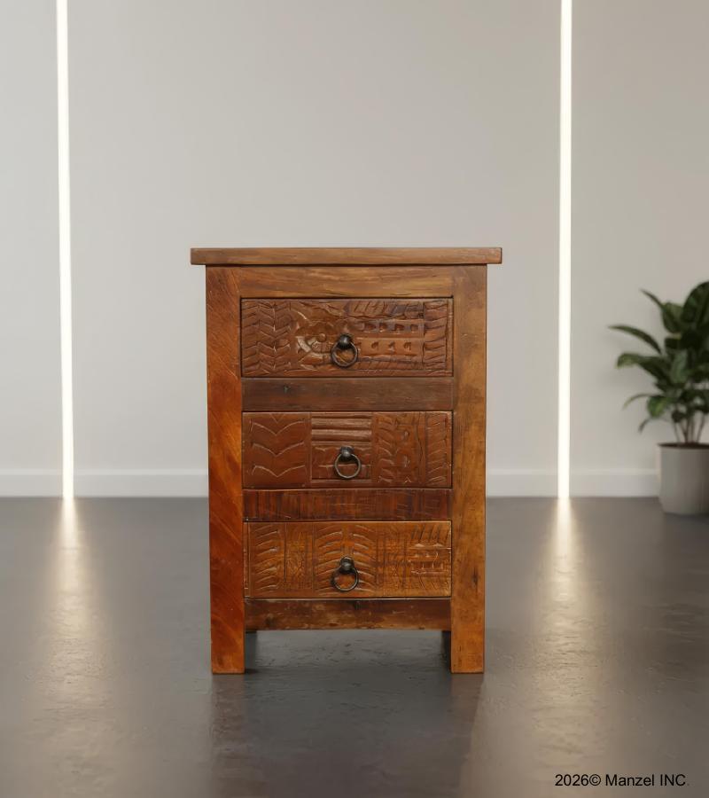 SOLID RECLAIMED TEAK WOOD 3 DRAWER END TABLE /  BEDSIDE