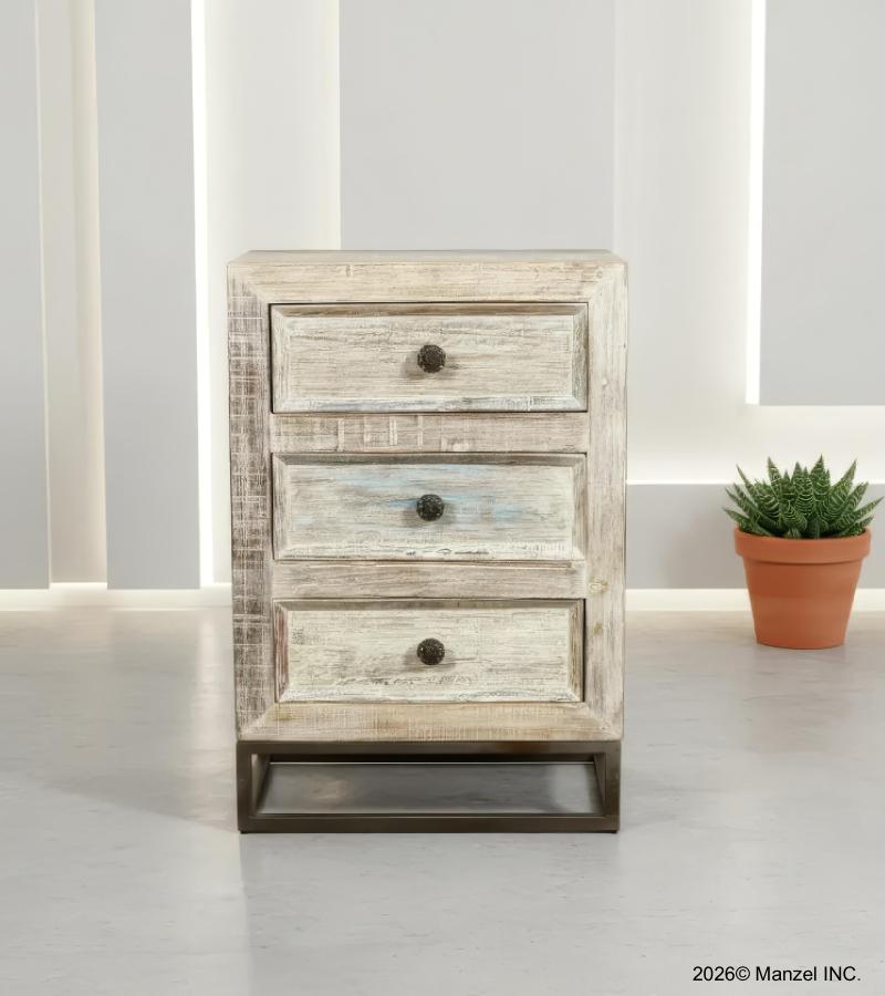 SOLID RECLAIMED TEAK WOOD END TABLE W/ 3 DRAWERS