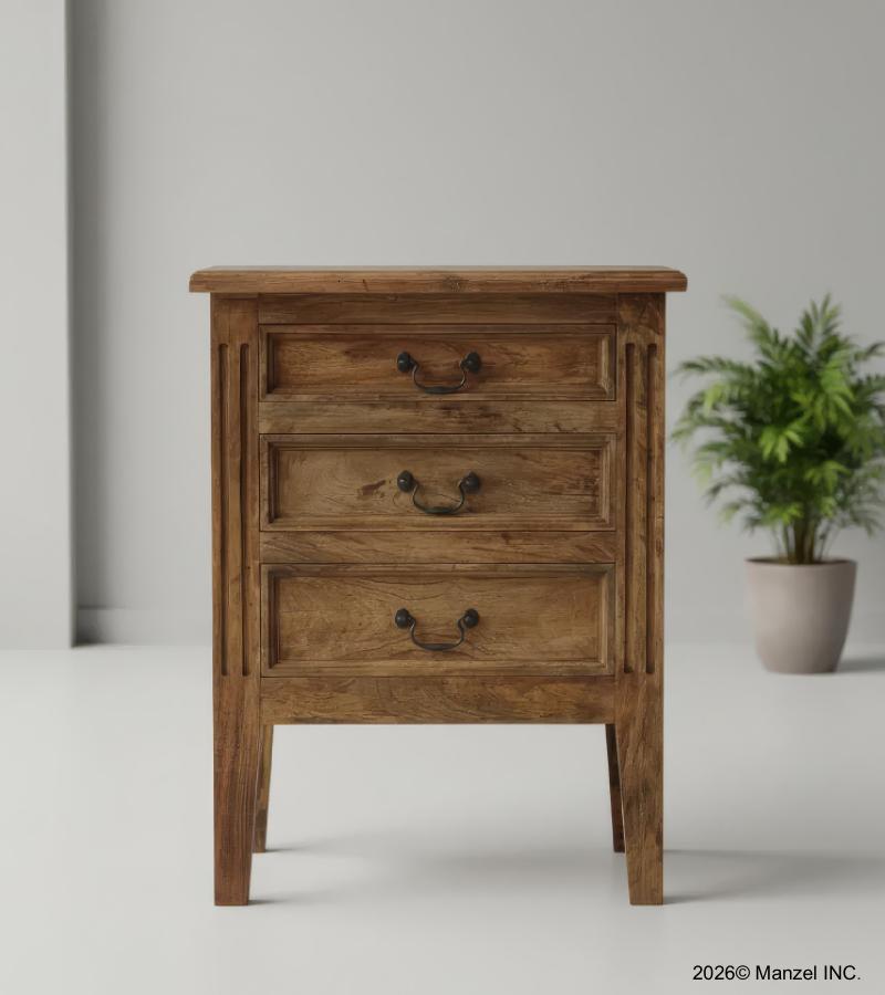 SOLID WOOD END TABLE / NIGHTSTAND 3 DRAWER