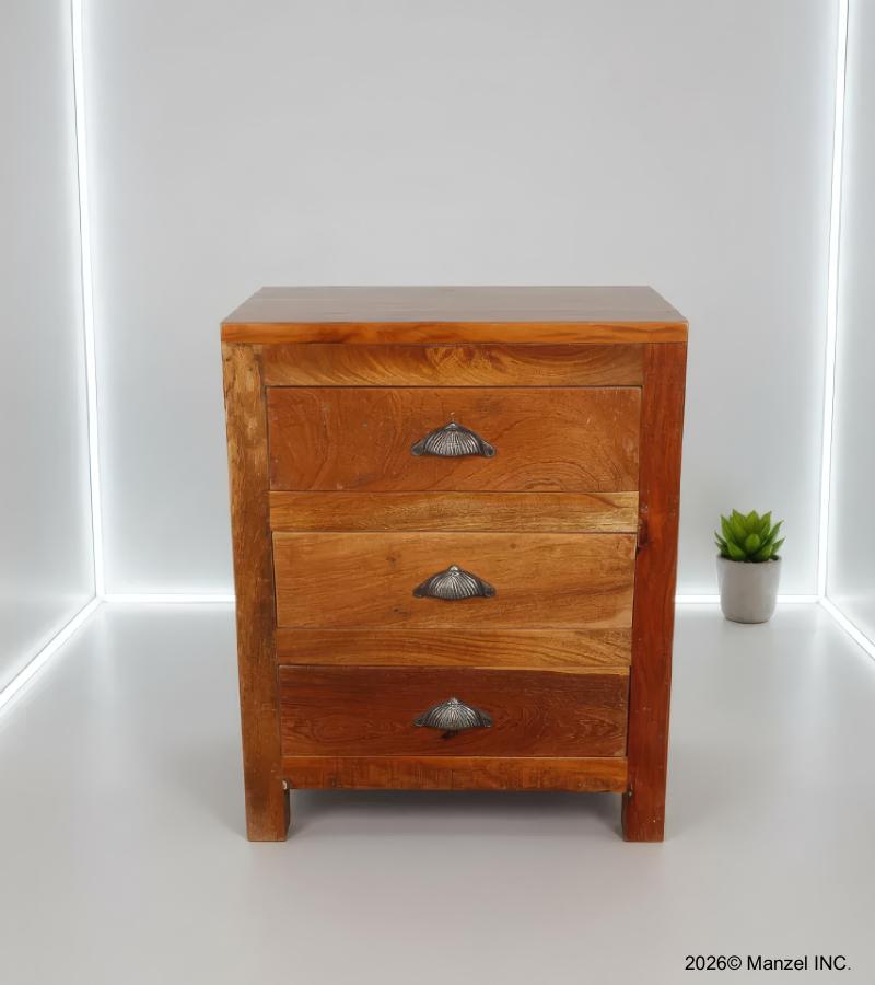SOLID RECLAIMED TEAK WOOD END TABLE / NIGHTSTAND W/ 3 DRAWERS