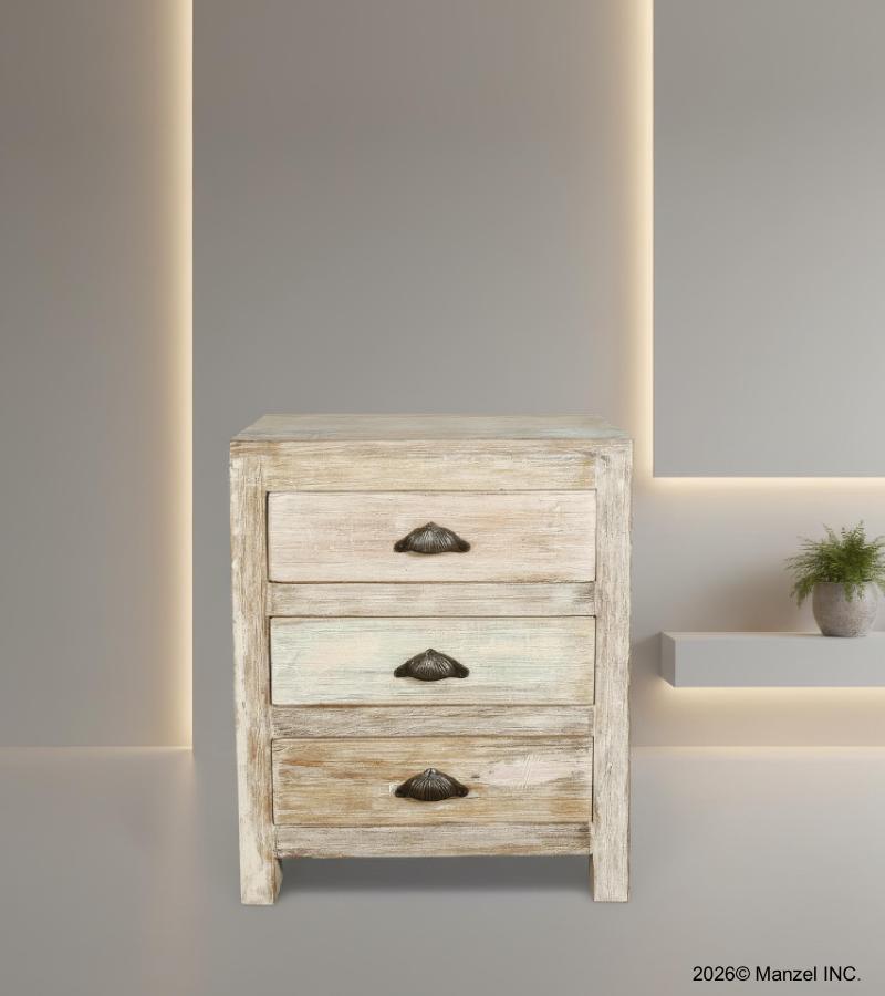 SOLID RECLAIMED TEAK WOOD END TABLE / NIGHTSTAND W/ 3 DRAWERS