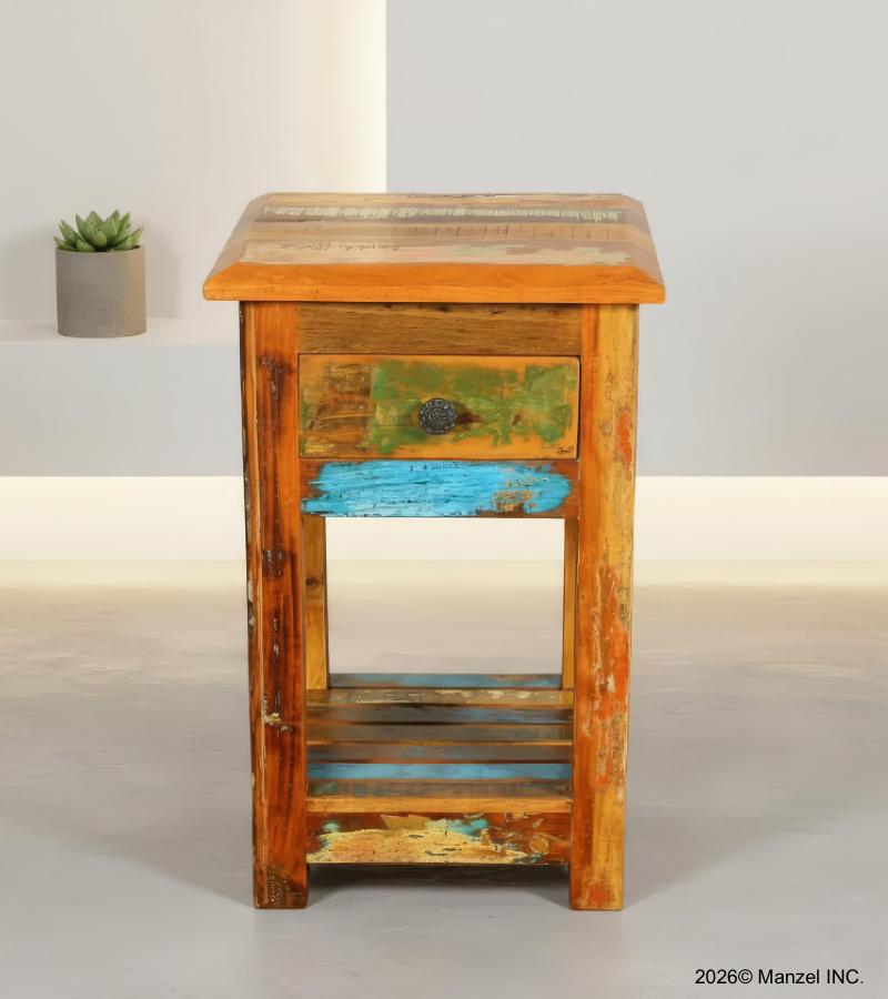 SOLID RECLAIMED TEAK WOOD END TABLE / NIGHT STAND