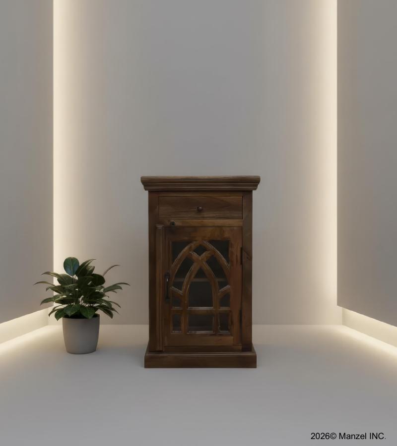 SOLID WOOD & GLASS NIGHTSTAND END TABLE