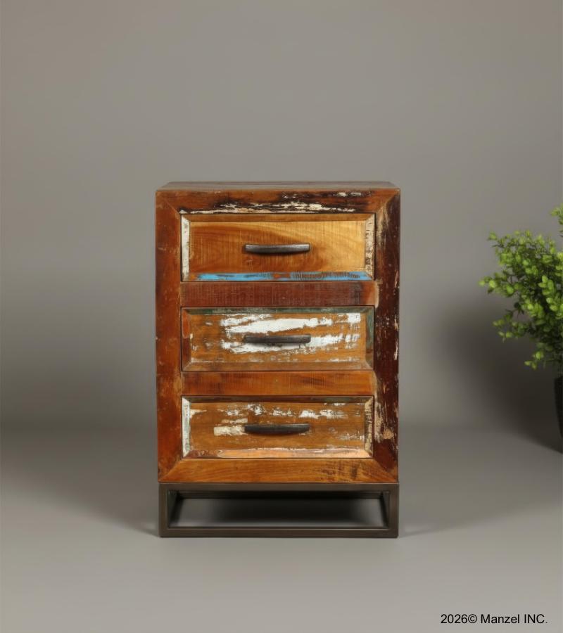 SOLID RECLAIMED TEAK WOOD 3 DRAWER END TABLE NIGHTSTAND