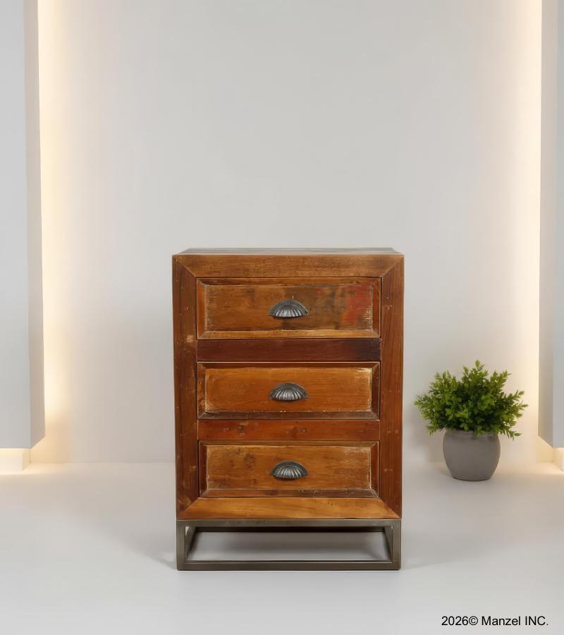 SOLID RECLAIMED TEAK WOOD 3 DRAWER END TABLE NIGHTSTAND