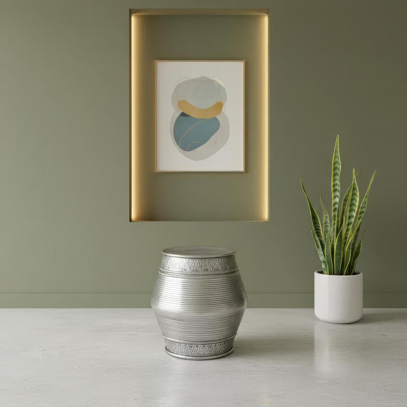 Nickel Barrel End Table