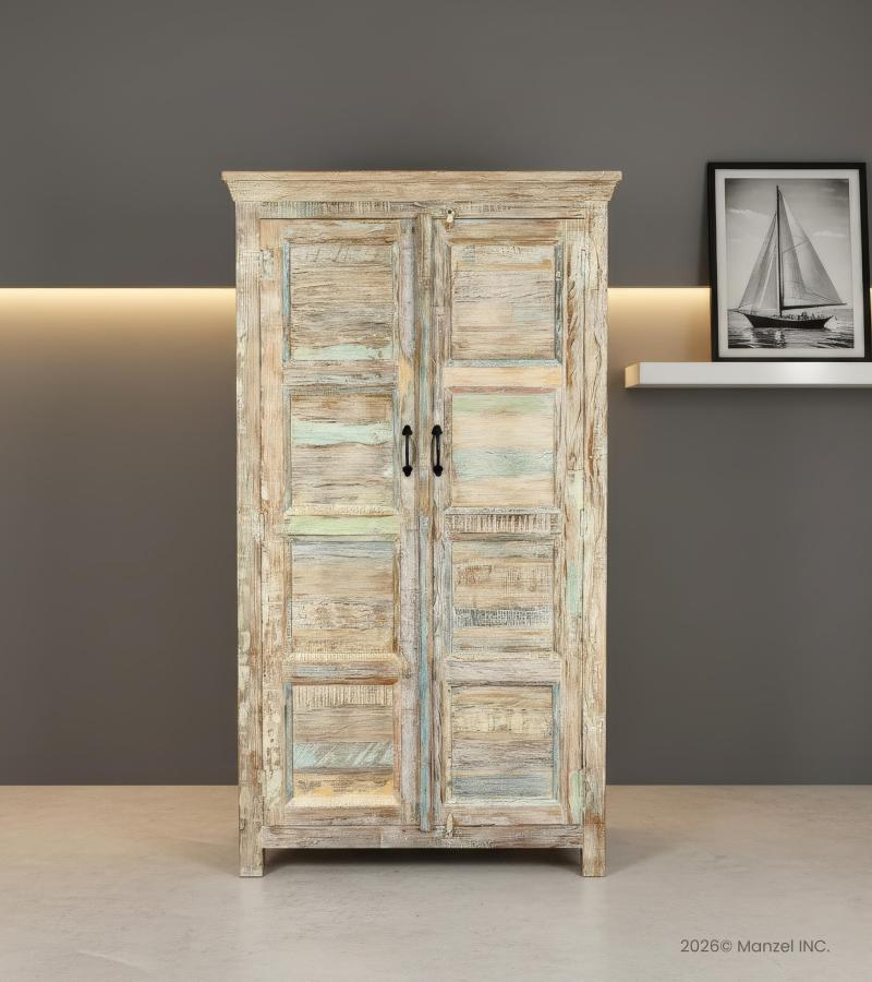 SOLID RECLAIMED TEAK WOOD  2 DOOR WARDROBE CABINET ARMOIRE