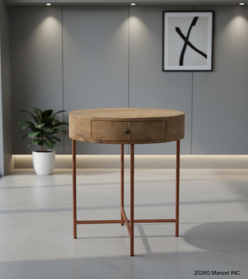 SOLID WOOD & IRON SIDE TABLE 