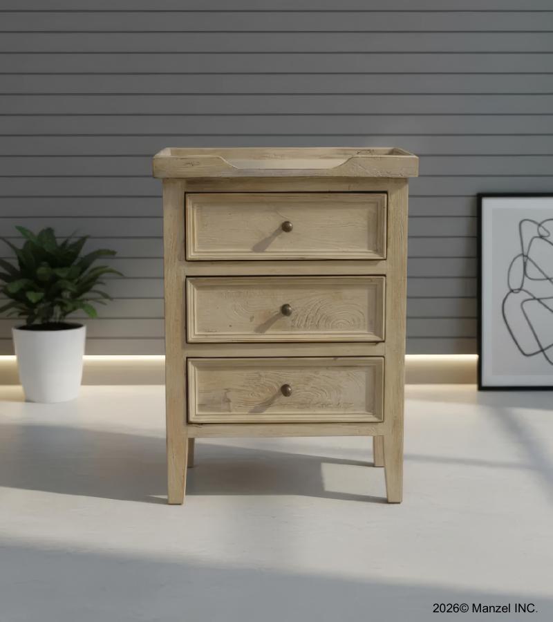 SOLID WOOD 3 DRAWER NIGHTSTAND END TABLE