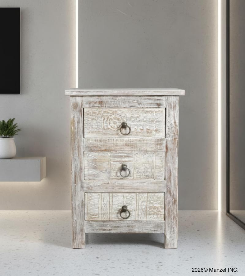 SOLID RECLAIMED TEAK WOOD 3 DRAWER END TABLE /  BEDSIDE