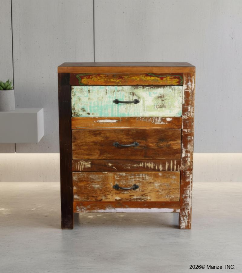 SOLID RECLAIMED TEAK WOOD 3 DRAWER END TABLE /  BEDSIDE