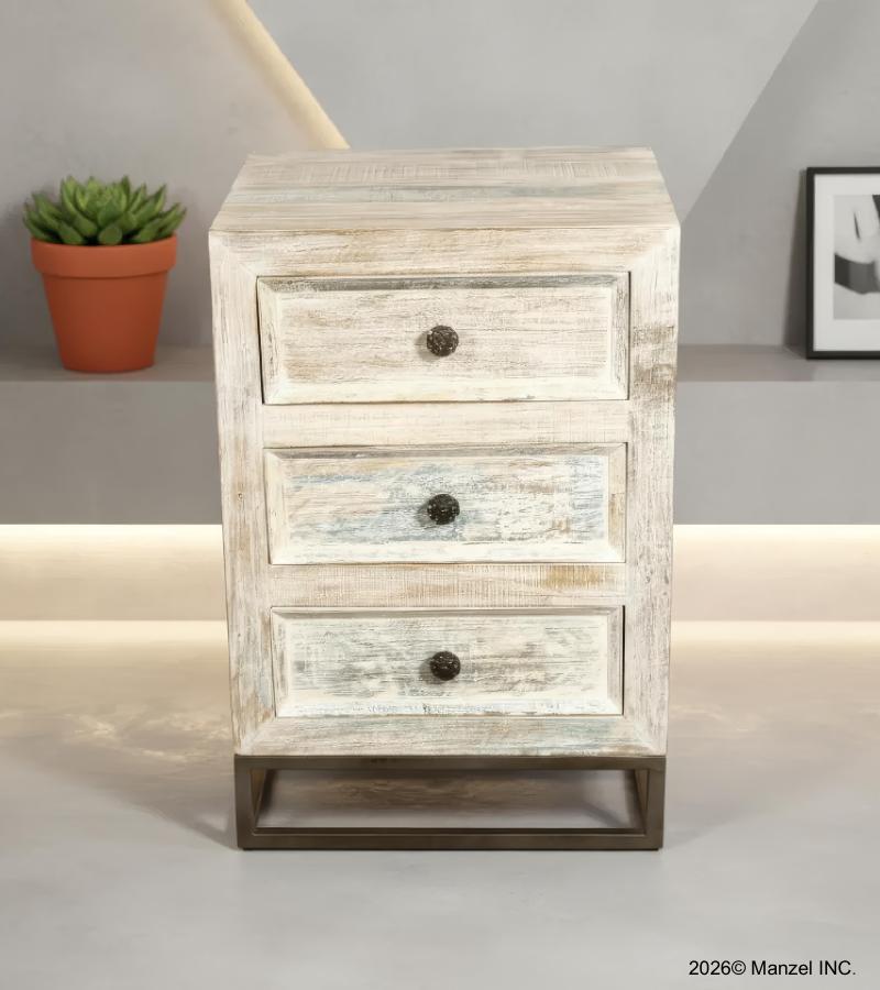 SOLID RECLAIMED TEAK WOOD 3 DRAWER END TABLE NIGHTSTAND