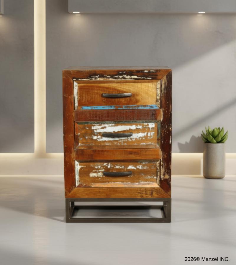SOLID RECLAIMED TEAK WOOD 3 DRAWER END TABLE NIGHTSTAND