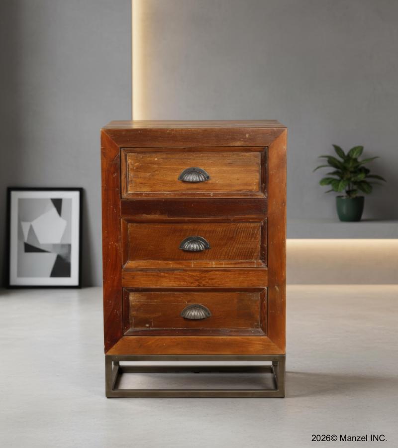 SOLID RECLAIMED TEAK WOOD 3 DRAWER END TABLE NIGHTSTAND