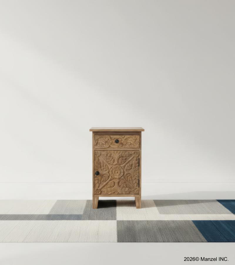 SOLID HAND CARVED WOOD NIGHTSTAND / END TABLE