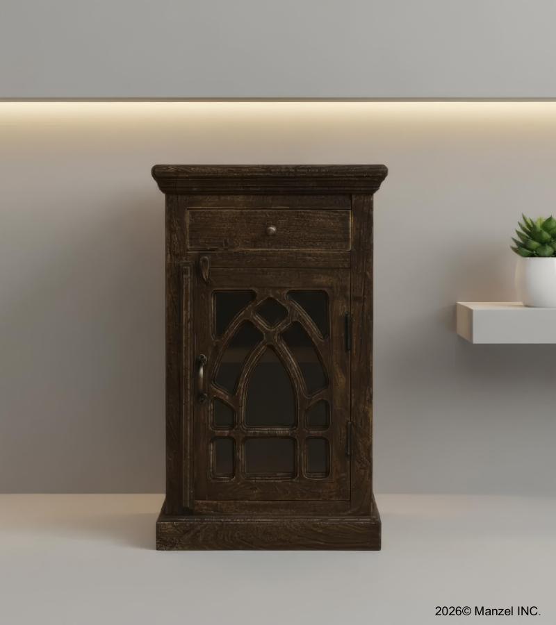 SOLID WOOD & GLASS NIGHTSTAND END TABLE