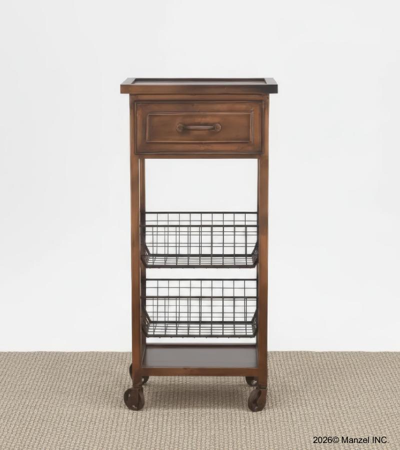 METAL COPPER TONE ROLLING CART SIDE TABLE
