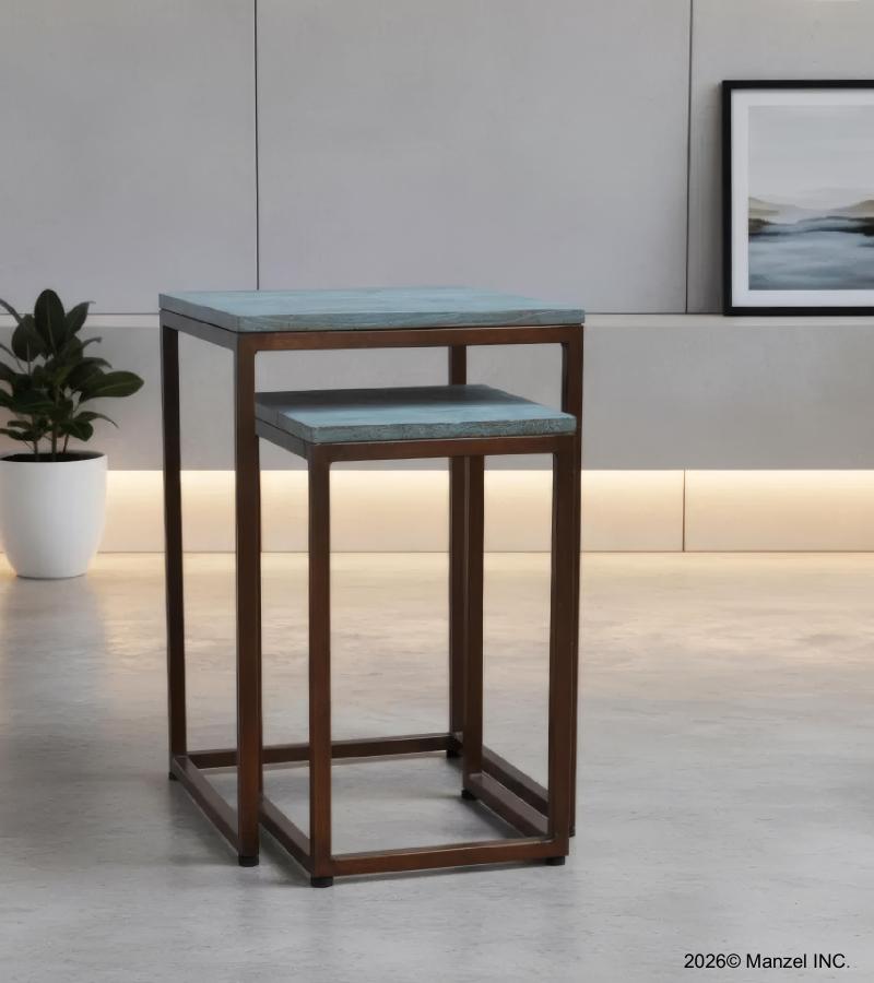 SET OF 2 WOOD & IRON NESTING SIDE TABLES