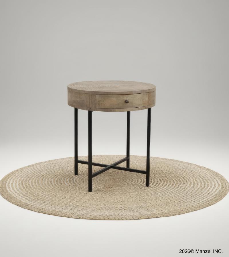 SOLID WOOD & IRON SIDE TABLE 
