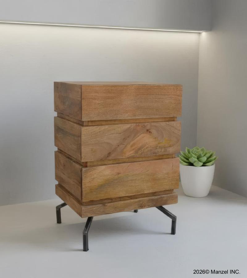 SOLID WOOD 3 DRAWER END TABLE / NIGHTSTAND