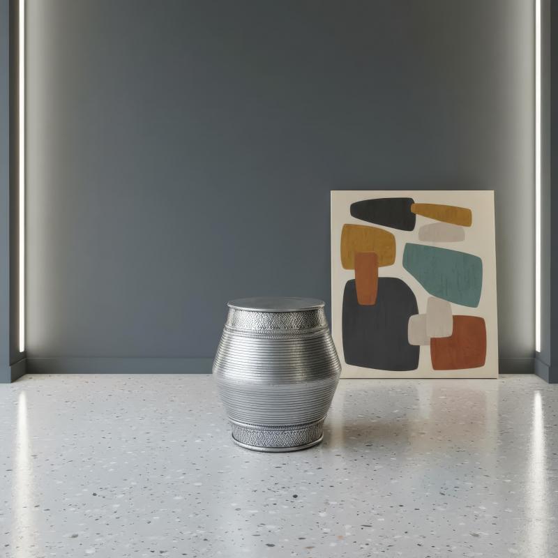Nickel Barrel End Table