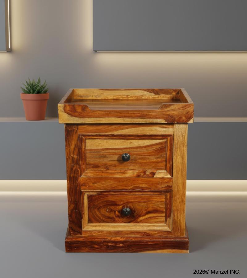 SOLID ROSEWOOD 2 DRAWER W/ TRAY END TABLE / NIGHTSTAND