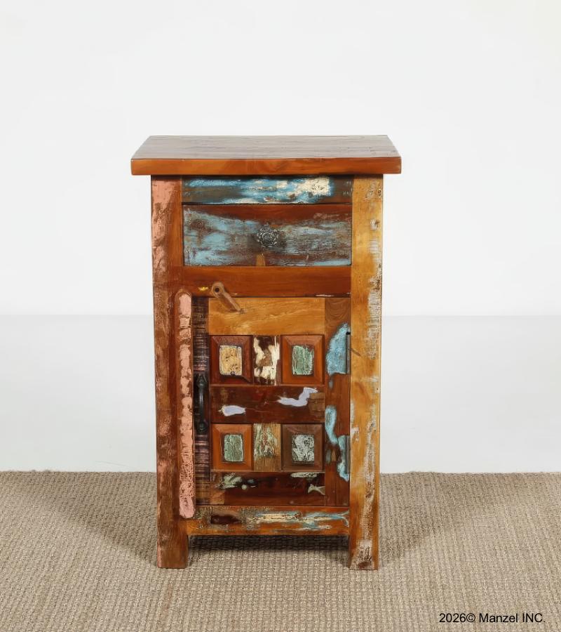 SOLID RECLAIMED TEAK WOOD NIGHTSTAND END TABLE